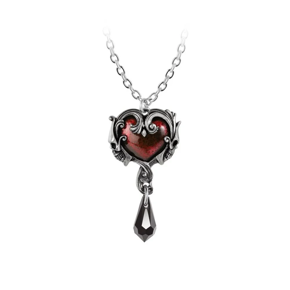 Alchemy Gothic Petite Affair du Coeur Pendant Red Heart Skulls Crystal Necklace - Picture 2 of 3